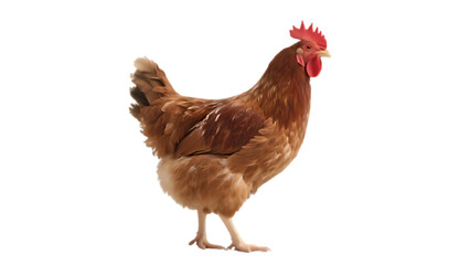 Fototapeta premium Photorealistic chicken, brown feathers, red comb, side view