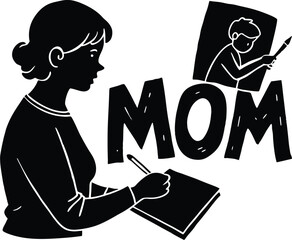child drawing card for mom silhouette