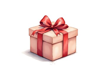 Watercolor Gift Box, Wrapped Present, Isolated on White Background