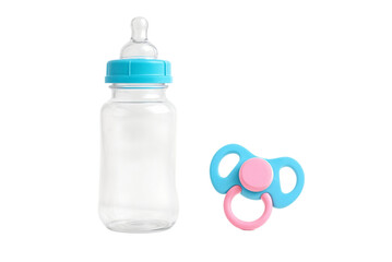 Baby Bottle and Pacifier on White Background