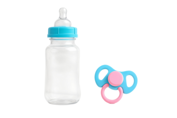Baby Bottle and Pacifier on White Background