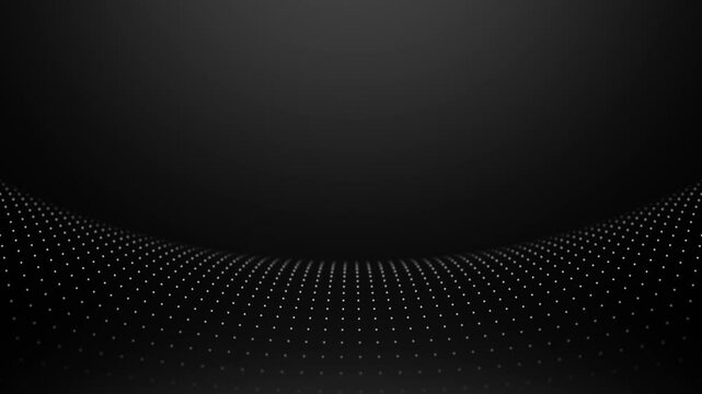 Animated abstract technology dark background random dots and grid 4K. Abstract white dots on black background. Dotted pattern, gradient effect. Ideal for presentations and screensavers, technology loo