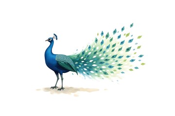 Fototapeta premium Watercolor Peacock, Colorful Bird, Isolated on White Background