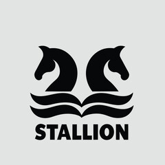 Stallion Logo Design Two Horse Heads Over Waves