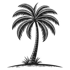 Obraz premium Stylized simple black and white palm tree illustration, minimalist flat graphic art with bold lines, featuring a sturdy trunk and fan-shaped leaves, clean silhouette, artistic design