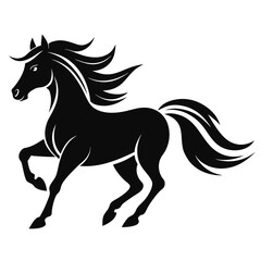 Black Silhouette of a Running Horse with Flowing Mane and Tail