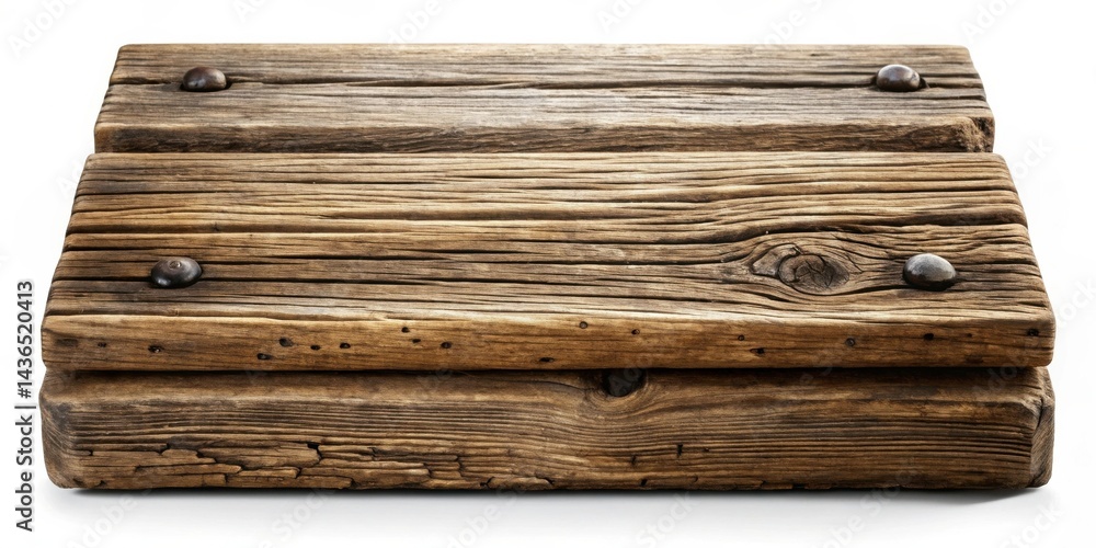 Poster rustic weathered wooden block display platform, ideal for product showcases or decorative arrangemen
