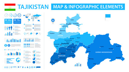 Tajikistan Infographic Map with Data Visualization Elements - Vector Map of Tajikistan