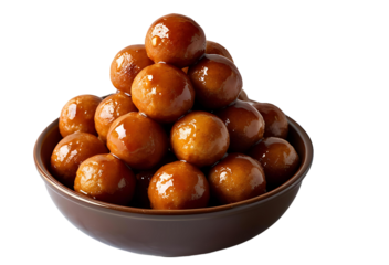 Pile of Shiny Brown Gulab Jamun or Lokma Sweets in a Bowl - Delicious Dessert