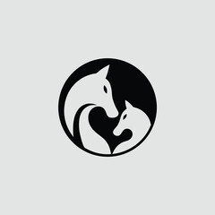 Abstract Wolf Pair Logo Design in Yin Yang Circle