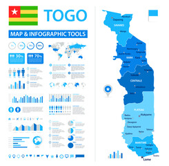 Togo Infographic Map with Data Visualization Elements - Vector Map of Togo