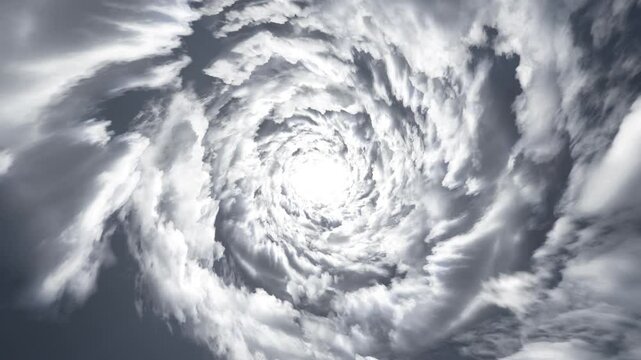 swirl rotate tunnel illustration of clouds background texture. circular cloud. Fantasy clouds, infinity way in tunnel clouds. Spiral clouds.3d animation render. Endless flying across loop