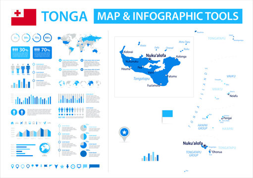 Tonga Infographic Map with Data Visualization Elements - Vector Map of Tonga