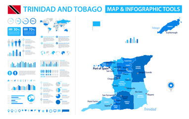 Trinidad and Tobago Infographic Map with Data Visualization Elements - Vector Map of Trinidad and Tobago