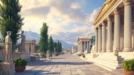 Fototapeta premium Greek temple with statues, columns, and ancient stone architecture high resolution picture