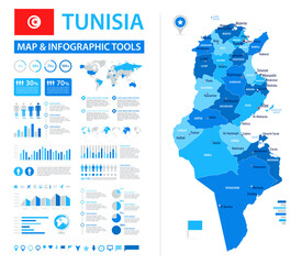 Tunisia Infographic Map with Data Visualization Elements - Vector Map of Tunisia