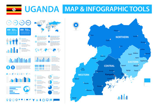 Uganda Infographic Map with Data Visualization Elements - Vector Map of Uganda