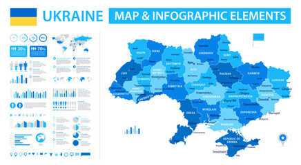 Ukraine Infographic Map with Data Visualization Elements - Vector Map of Ukraine