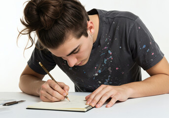 Focused Young Artist Sketching at Desk &ndash; Creative Lifestyle Scene