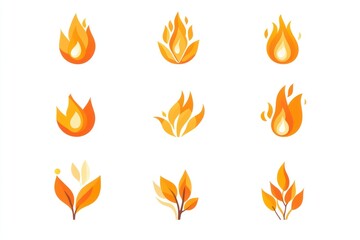 Abstract fire and leaf icons collection