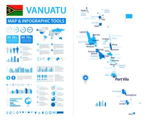 Vanuatu Infographic Map with Data Visualization Elements - Vector Map of Vanuatu