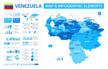Venezuela Infographic Map with Data Visualization Elements - Vector Map of Venezuela
