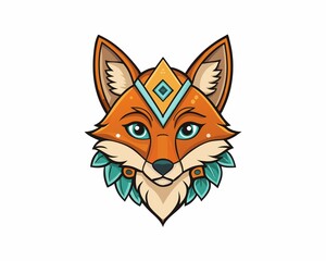 Tribal Fox Head Artwork on White Background
