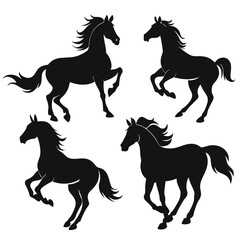 Four Horse Silhouettes in Dynamic Poses