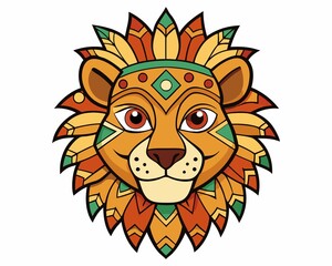 Tribal Lion Head Art on White Background