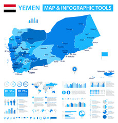 Yemen Infographic Map with Data Visualization Elements - Vector Map of Yemen