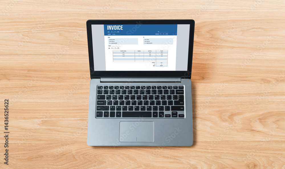 Poster invoice on computer screen from accounting application. computer program for financial and budget of