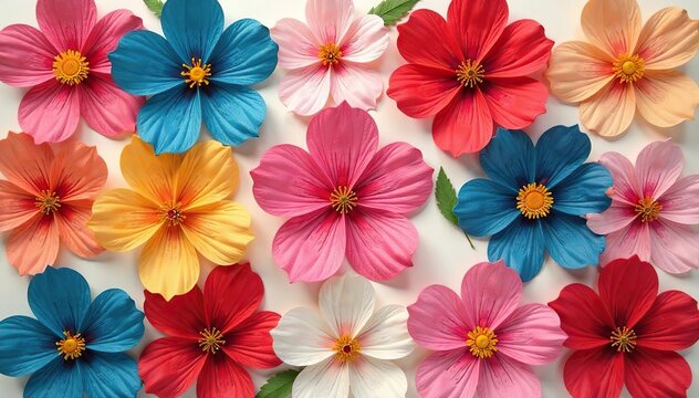 Bold stylized blossoms arranged in a square lattice , seamless, bloom
