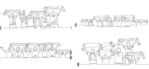 Obraz premium Silhouette vector of enthusiastic sports fans celebrating with scarves