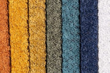 Closeup of colorful textured textile samples