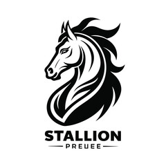 Black and White Stallion Head Logo Design