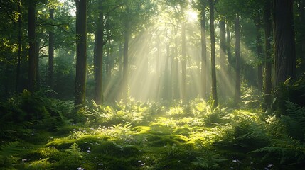 Obraz premium Peaceful forest trail bathed in light high resolution picture