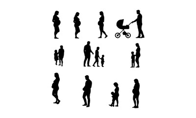 Silhouette of Pregnant Woman and Moms With Children Vector Image