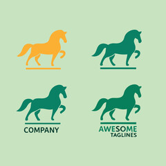 Horse Logo Design Set Green and Orange Company Branding