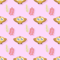Obraz premium Seamless Pattern Abstract Elements Different Animal Owls Birds Wildlife Vector Design Style Background Illustration Texture For Prints Textiles, Clothing, Gift Wrap, Wallpaper, Pastel