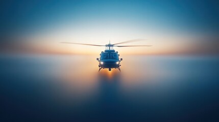 Helicopter sunset flight, low clouds