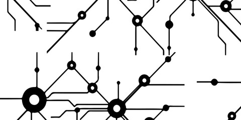 high-tech illustration of a circuit board where sleek black electric lines and pathways connect various components like microchips.
