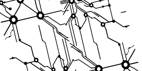 Obraz premium high-tech illustration of a circuit board where sleek black electric lines and pathways connect various components like microchips.