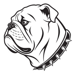 Bulldog Head Black Outline Detailed Strong Dog Profile with Spiked Collar