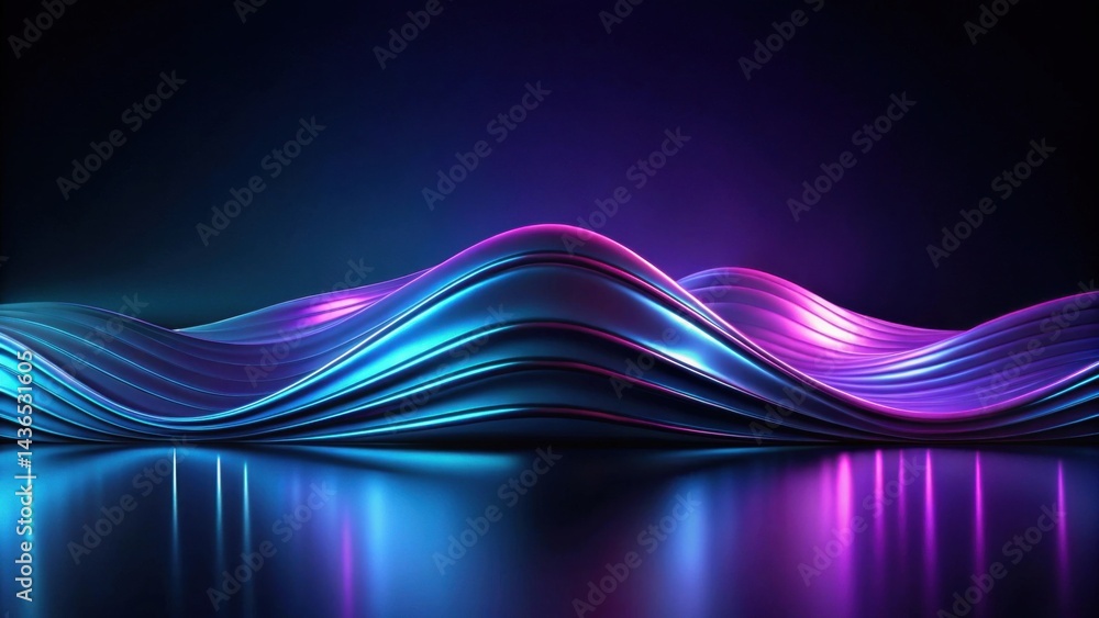 Poster Abstract Glowing Waves Reflecting in a Polished Surface, a Digital Rendering of Smooth Curves and Vivid Neon Hues