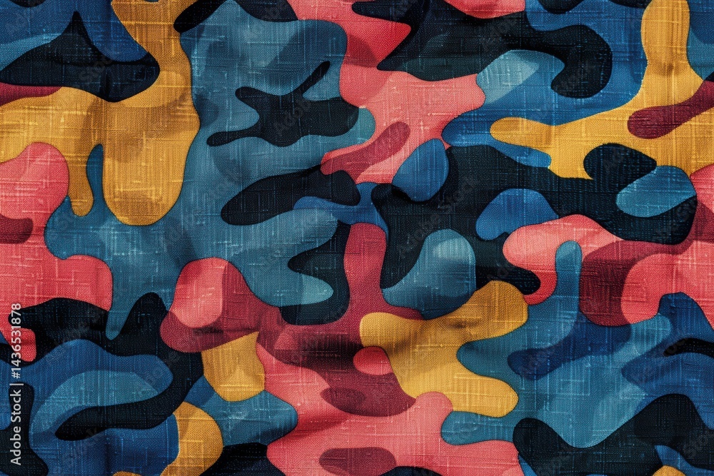 Poster camouflage pattern in vibrant colors showcasing bold design and intricate details for visual texture