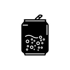 Black Icon of a Soda Can with Bubble Details and Open Tab