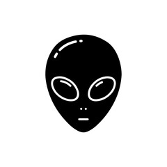 Alien Head with Big Eyes and Shiny Forehead Black Icon