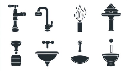 Plumbing Fixtures Icons Set