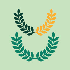 Abstract Green and Orange Leaf Wreath Design Element