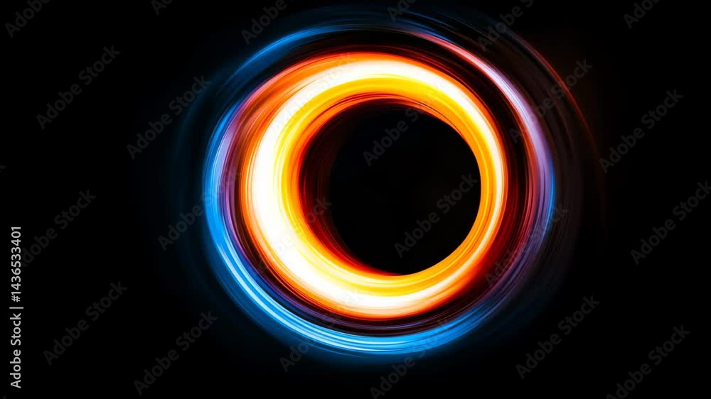 Poster a vibrant abstract swirl of light creating an energetic circular pattern on black.